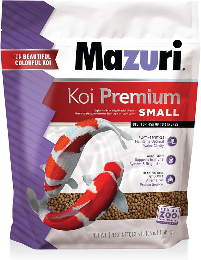 Mazuri Koi Premium Food Small - 2mm Pellet Food for Koi & Goldfish up to 6 inches, 3.5 Pound (3.5 LB) Bag