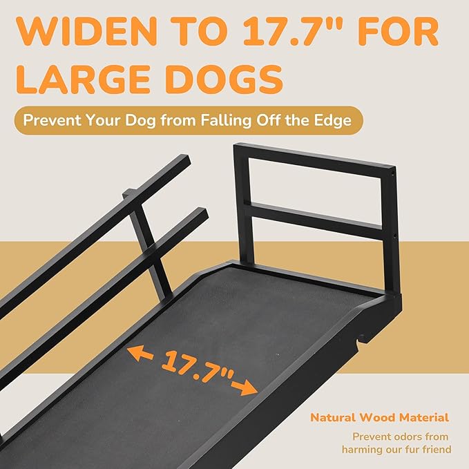 Dog Ramp for Bed, 5 Level Adjustable Dog Ramp for High Beds, Upgrade Rubber Mat High Traction Ramp with Safety Rails, Folding Pet Ramp for Bed, Couch,SUV, Natural Wood Pet Ramp for Small & Old Dogs