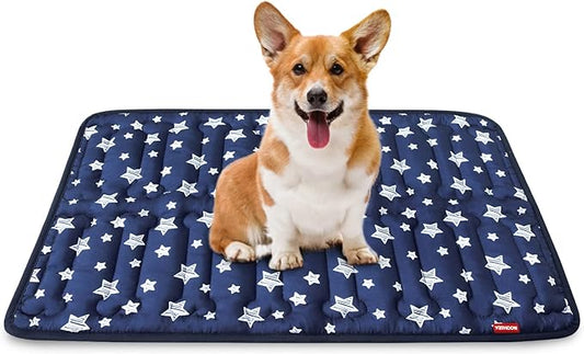 Dog Crate Mat (30" X 19"), Soft Dog Bed Mat with Cute Prints, Personalized Crate Pad, Anti-Slip Bottom, Machine Washable Kennel Pad, Navy
