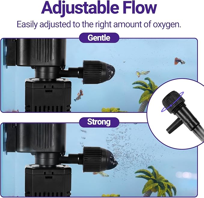 OiiBO 11W Aquarium Internal Filter, 317 GPH Fish Tank With Adjustable Aeration System, 360 Wave-Maker Submersible for 10-50 Gallon Tank - Black