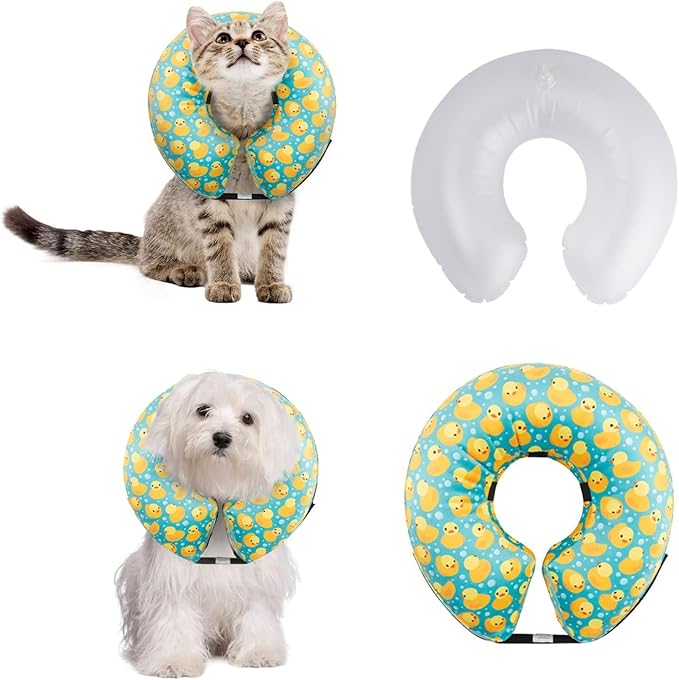 CuteBone Inflatable Dog Donut Collar with Removable Soft Fleece Covers for Small/Medium/Large Dogs and Cats After Surgery GWB04M