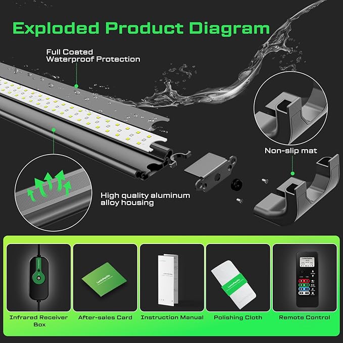 LED Aquarium Light with Remote, IP67 Waterproof Freshwater Planted Grow Light, Full Spectrum Fish Tank Light with Timer, Dimmable RGB+W, Upgrade Appearance, High Performance (18-23inch)