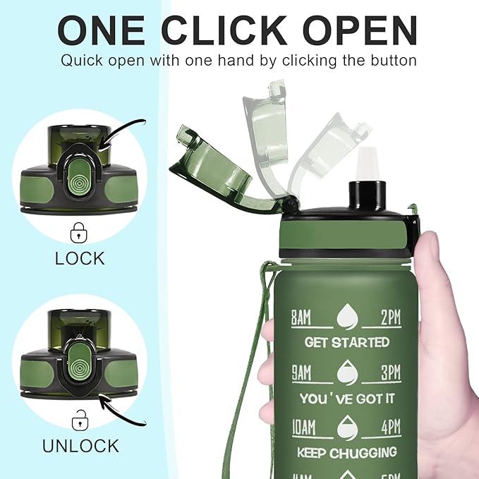 Enerbone Water Bottle, Leakproof BPA & Toxic Free, Motivational Water Bottle with Times to Drink and Straw, Fitness Sports Water Bottle with Strap for Office, Gym, Outdoor Sports