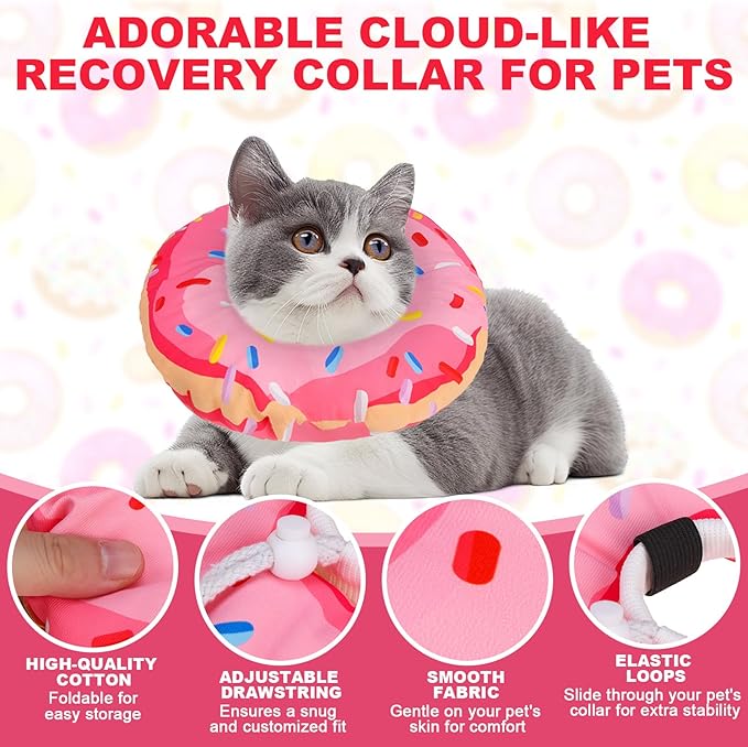 BINGPET Cat Cone Collar Soft,Waterproof Cat Recovery Collar to Stop Licking,Cute Donut Elizabethan e Collar for Cats Kittens Puppies Wound Healing After Surgery(Donut Pink,Small)