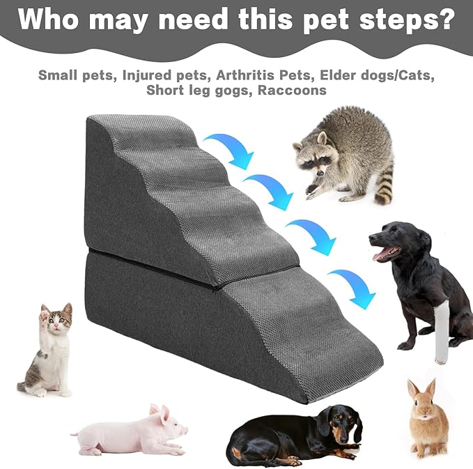 Dog Steps for High Beds 30-32" H - 6-Step Dog Stairs for Small Dogs, 33D Foam Pet Steps for High Bed with Non-Slip Bottom and Washable Cover, Dogs Ramp for Bed Indoor, Dark Grey