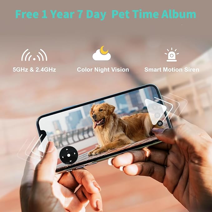 Alaga 3K Pet Camera, Dog Monitor with Phone App, 360° Pan/Tilt, Night Vision, Speaker, WiFi Cameras for Dog/Cat, Compatible with Alexa & Google Assistant, Black, Includes 1-Year Pet Time Album