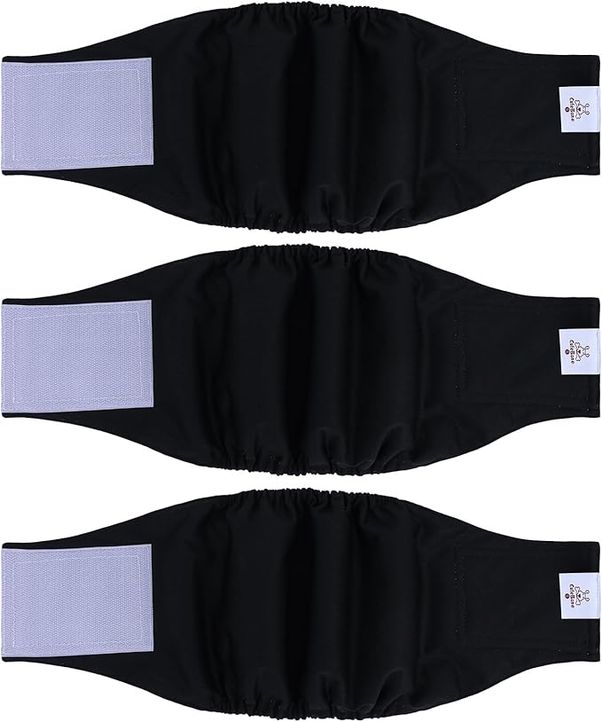 CuteBone Dog Diapers Male Washable Belly Band for Male Dogs Wraps Black 3pcs a Pack DM44S