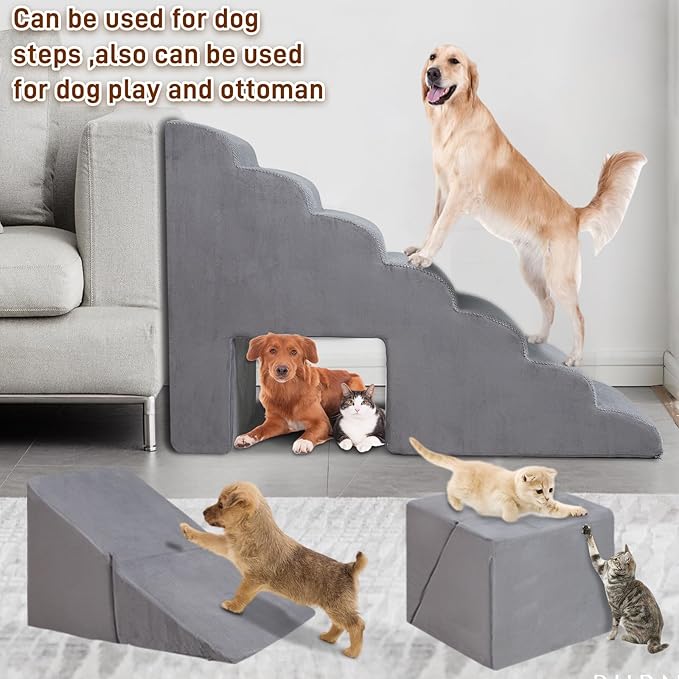 Dog Stairs & Steps for High Beds 30-36 inches High Tall, LitaiL 33inch 7 Steps Pet Stairs/Steps for High Beds Small Large Dogs, Non-Slip Dog Ramps/Ladder for Old Dogs/Cats
