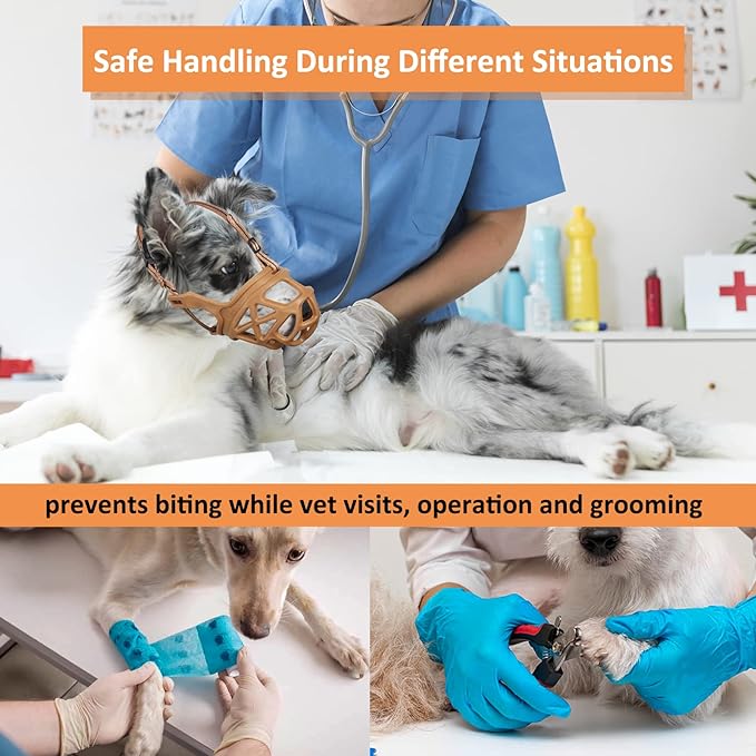 BARKLESS Dog Muzzle, Basket Muzzle for Biting, Chewing and Scavenging, Humane Cage Mouth Cover, Perfect for Grooming and Training Small Aggressive Reactive Dogs (XS, Brown)