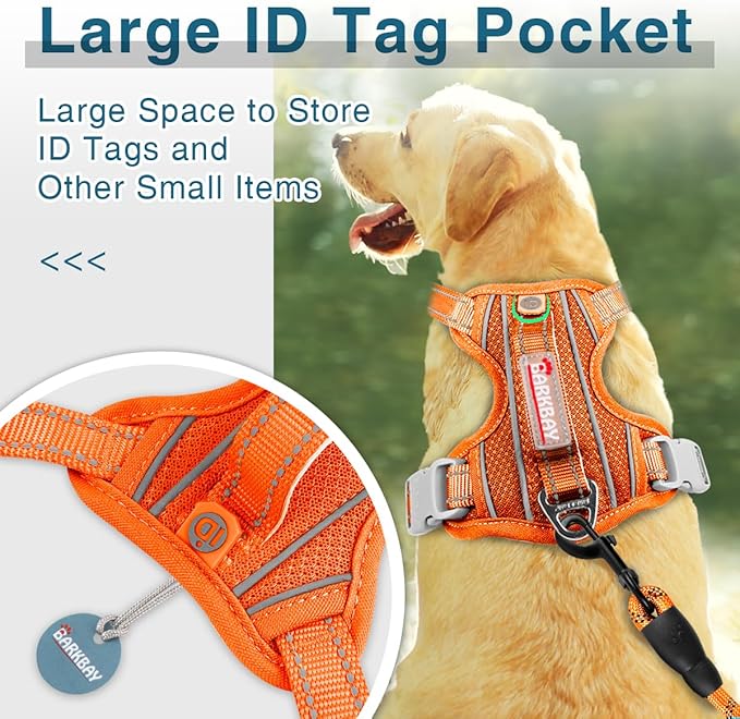 BARKBAY Dog Harness No Pull with ID Tag Pocket - Heavy Duty, Reflective, Easy Control for Large Dogs(Orange,L)