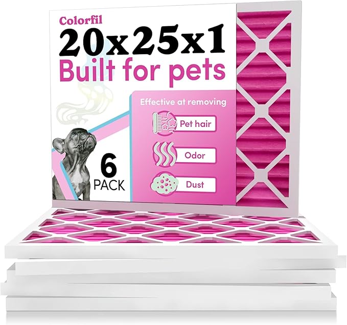 Colorfil 20x25x1 Air Filter (6-Pack) | Made in the USA | Color Changing | Remove Cat and Dog Odor | MERV 8 for Pet Hair Dander and Dust | 19.5"x24.5"x0.75" Exact Size