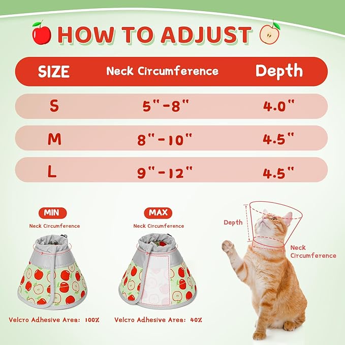 Cat Cone Collar Soft to Stop Licking, Adjustable, Foldable Lightweight Kitten Cones After Surgery Recovery for Cats & Kittens, Cat Cone Alternative (AppleRed, M)