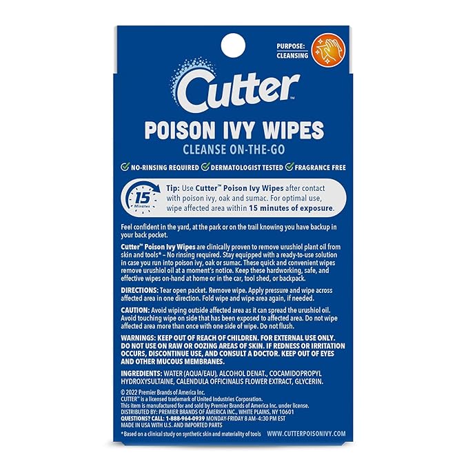 Cutter Poison Ivy Wipes, On-the-Go Cleansing for Poison Ivy, Oak & Sumac, 12 Wipes, (3 Pack)