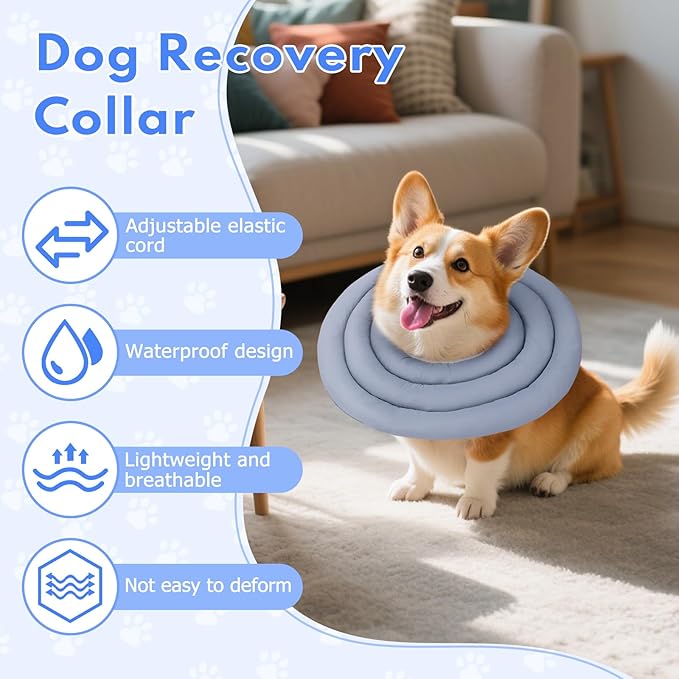 Dog Recovery Collar, Breathable Adjustable Soft Dog Cone, Waterproofing Cat Neck Cone, Pet Donut Collar After Surgery (Blue Gray, XL)