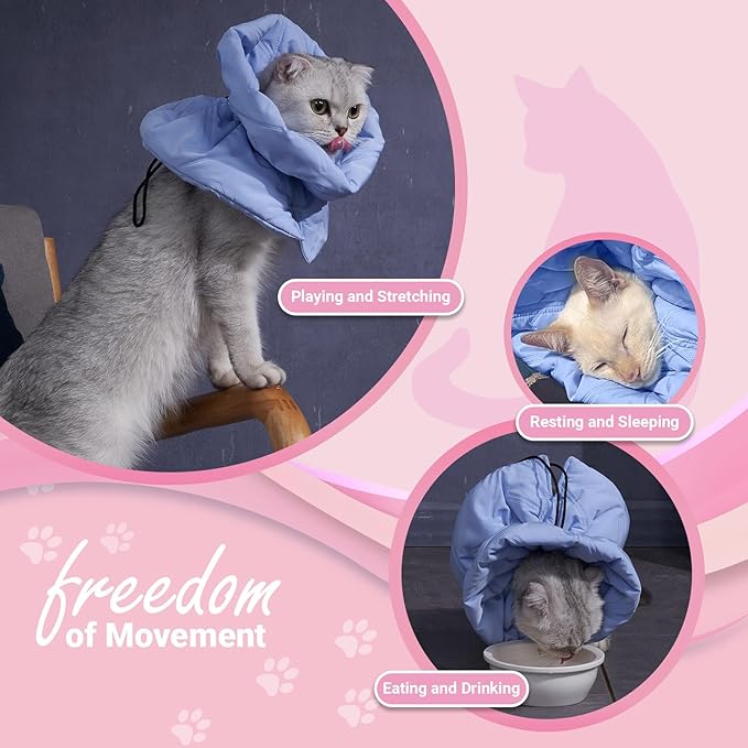 Cat Recovery Collar, Soft Adjustable Cone for Cats and Kittens, Lightweight Waterproof Elizabethan Collar for After-Surgery Care, Prevent Licking and Scratching, Neck Protector for Pets（Pink,S）