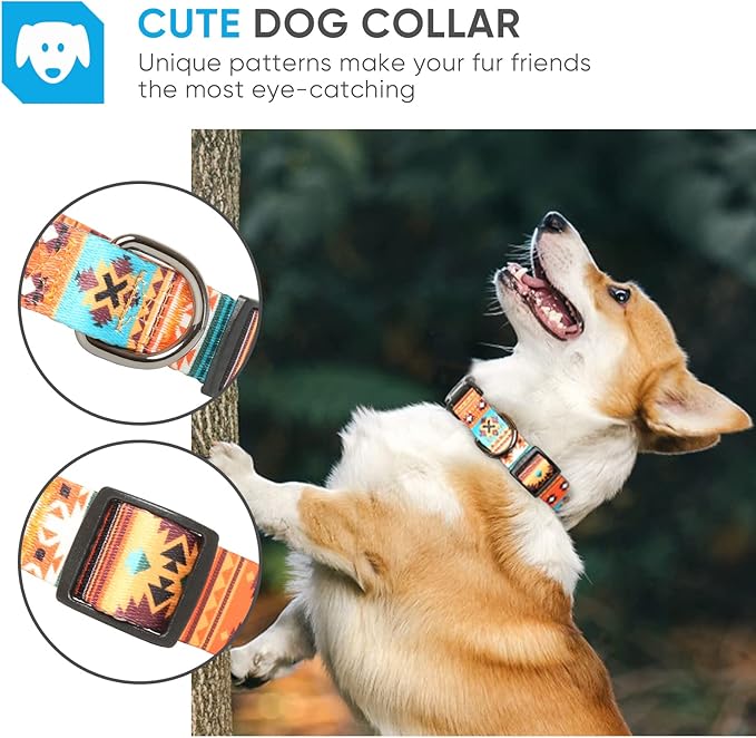 HEELE Dog Collar, Adjustable Soft Dog Collar for Small Medium Large Dogs,Floral Patterned Puppy Collars with Quick Release Buckle M Length 13.39''-20.87''