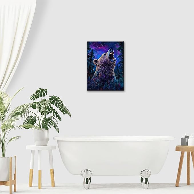 Bear Forest Wall Art Canvas Fantastic Animal Wall Decor Prints Framed Painting Pictures Gifts Artwork for Bathroom Kitchen 16"x20"