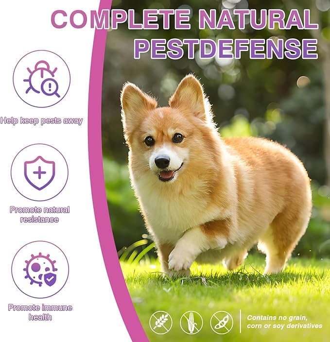 Dog Flea and Tick Treatment Chewable 200 Treatment Chews Natural Soft Chew Fleas Ticks Treatment Dog Oral Chewables Support Supplement Pest Defense Breeds and Ages Dogs Chicken Flavor