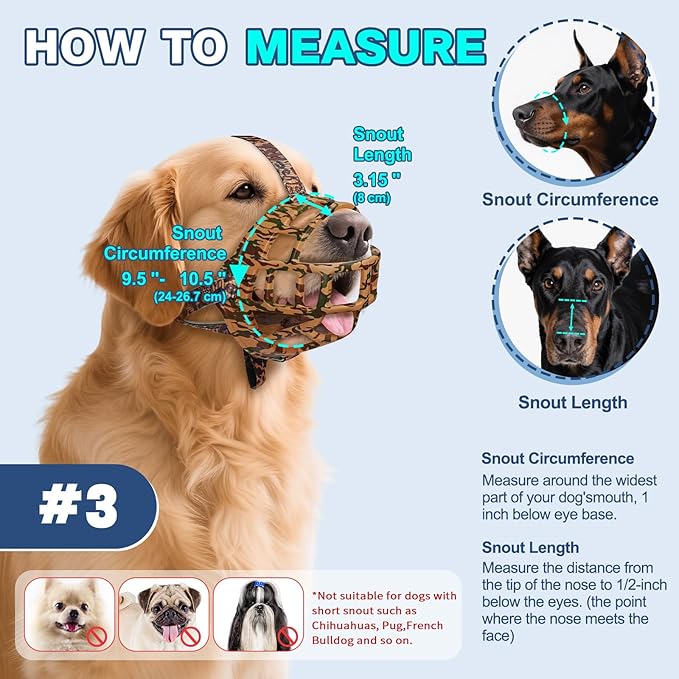 Basket Muzzle to Prevent Biting, Dog Muzzle for Large Medium Small Dogs Allows Panting Drinking Anti Chewing, Perfect for Grooming Trimming Training and Aggressive Reactive Dogs (Brown, Size 3)