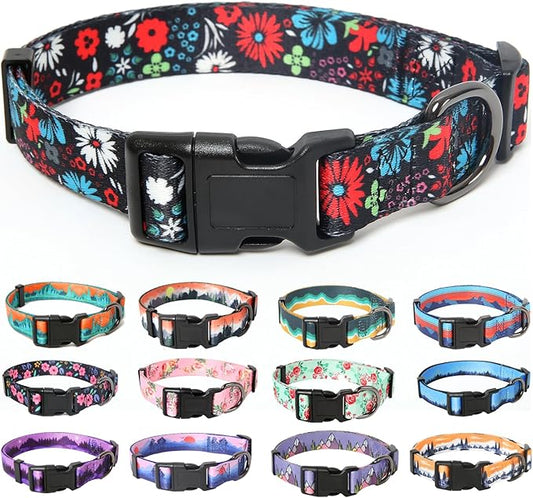 HEELE Dog Collar, Adjustable Soft Dog Collar for Small Medium Large Dogs,Bohemia Patterned Puppy Collars with Quick Release Buckle XS Length 8.5''-11''