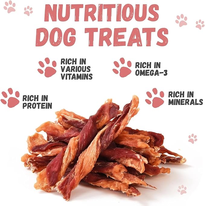 Dog Jerky Treats Triple Flavor Chicken Duck Wrapped Cod Twisted Sticks 5'', Rawhide Free Grain Free Dog Training Snacks Chews for Small Medium Large Dogs, 10.6 oz