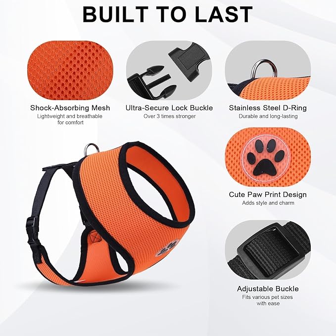 BINGPET No Pull Dog Harness, Soft Mesh Breathable All Weather Vest, Safety Protection Design, Durable Adjustable Step-in Easy Walk Dog Harness for Large Dogs (Orange, L)