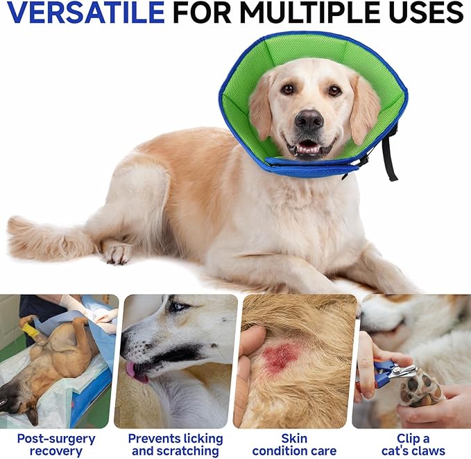 Dog Cone Collar L, Soft Cones for Large Medium Small Dogs,Adjustable Dog Cone Alternative to Stop Licking, Comfy Elizabethan Collar for After Surgery Wound Healing & Hot Spots Blue