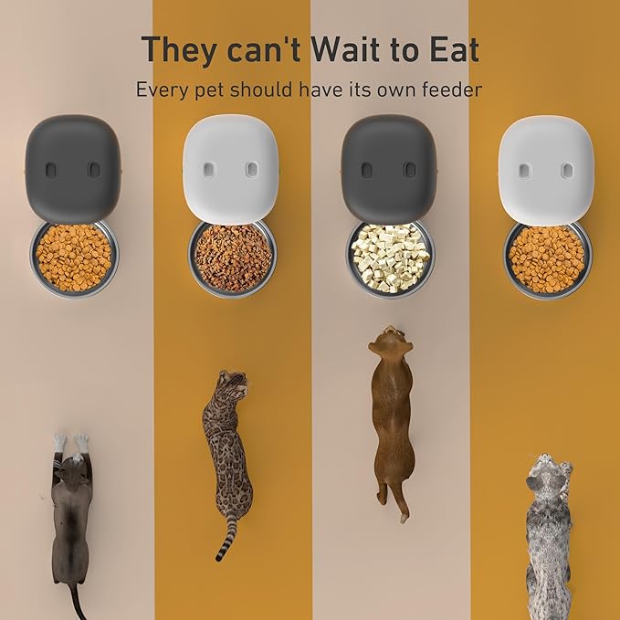 Automatic Cat Feeder - 2L Cat Food Dispenser, Timed Auto Pet Feeder with 180-day Battery Life, 1-6 Meals Per Day, 1-16 Portion, Desiccant Bag Keeps Dry Food Fresh, Also for Small Dogs