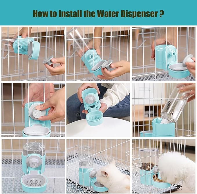 GPY Automatic Hanging Gravity Pet Feeder and Water Dispenser Set ，Automatic Dog Feeder and Dog Water Dispenser for Dogs Cats Pets Animals Large Capacity (Blue Water Feeder&Food Feeder) (Blue)