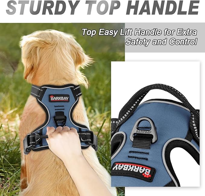 BARKBAY No Pull Dog Harness Front Clip Heavy Duty Reflective Easy Control Handle for Large Dog Walking(Navy,L)