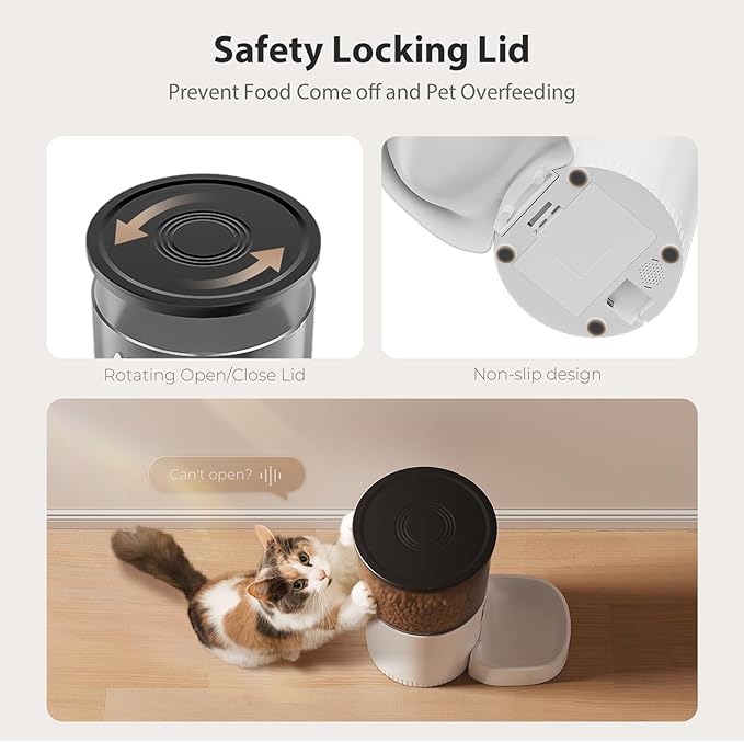 Automatic Cat Feeder, 5L Pet Dry Food Dispenser with Timed Programmable Portion Control, Dual Power, With Desiccant Bag, Easy Set Up, 10 Meals Per Day for Cats and Puppies（Remote Not Supported）