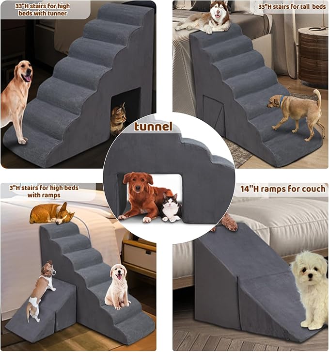 Dog Stairs & Steps for High Beds 30-36 inches High Tall for Large Medium Dogs, LitaiL 30inch 7 Steps Pet Stairs/Steps for High Beds,llDogs, Non-Slip Dog Ramps for Small Dogs and Cats