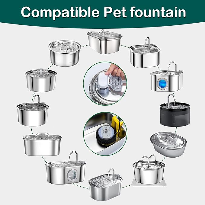 Cat Water Fountain Filters,8 Pack Cat Fountain Replacement Filters for Stainless Steel 67oz/2L Adjustable Water Flow Pet Water Fountain,Dog Water Fountain (4+4 Pack)