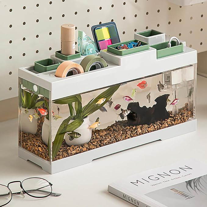 Modern Acrylic Betta Fish Tank Aquarium Kit with LED Lighting and USB Charging Ports 20 Gallon Small Fish Tank for Home Office Decor, Ideal for Living Rooms, bedrooms (White)