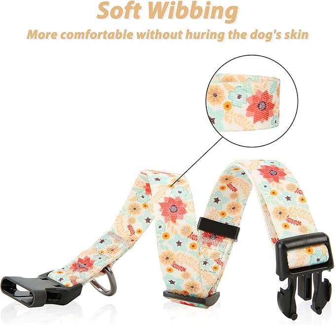 HEELE Dog Collar, Adjustable Soft Dog Collar for Small Medium Large Dogs,Floral Patterned Puppy Collars with Quick Release Buckle Galsang White L Length 15.94''-25.59'