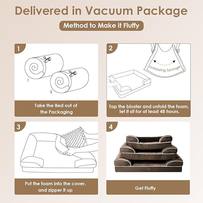 EHEYCIGA Orthopedic Dog Beds for Large Dogs, Waterproof Memory Foam Large Dog Bed with Sides, Non-Slip Bottom and Egg-Crate Foam Pet Couch Bed with Washable Removable Cover, Brown