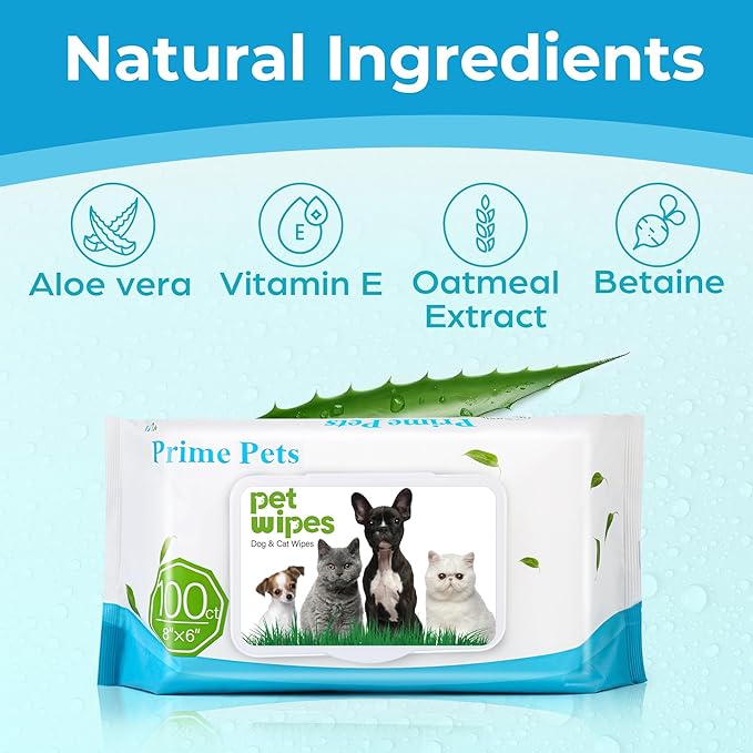 PrimePets Dog Wipes for Paws and Butt, 300 Count, 8" x 6" Pet Grooming Wipes for Dogs Cats Cleaning Deodorizing, Unscented Dog Paw Wipes, Puppy Wipes for Face Bum Eyes Ears Teeth