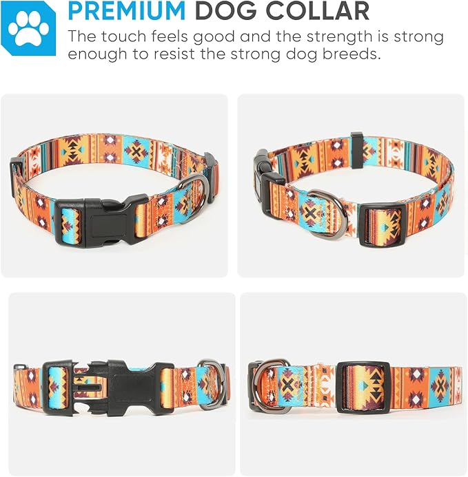 HEELE Dog Collar, Adjustable Soft Dog Collar for Small Medium Large Dogs,Floral Patterned Puppy Collars with Quick Release Buckle M Length 13.39''-20.87''