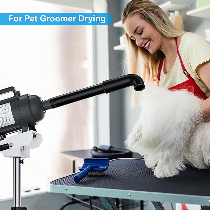 Burano High Velocity Dog Pet Stand Grooming Dog Dryer with 4.3HP Variable Dog Blow Dryer, Fluffy Dry
