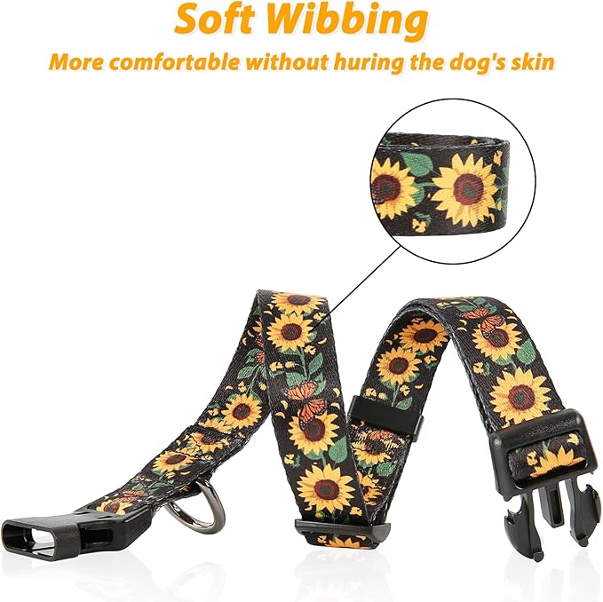 HEELE Dog Collar, Adjustable Soft Dog Collar for Small Medium Large Dogs,Sunflower Floral Patterned Puppy Collars with Quick Release Buckle Sunflower Black S Length 9.84''-14.96'