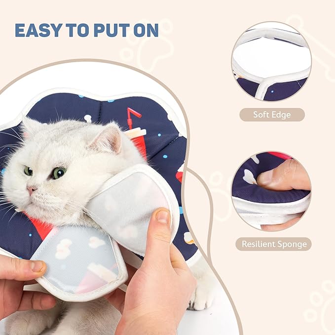 Avont Soft Cat Recovery Cone Collar, Adjustable Lightweight Kitten E-Collar for Small Dogs, Comfortable Neck Donut Stop Licking Scratching After Surgery -Popcorn(L)