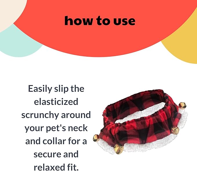Huxley & Kent Ruff Pet Scrunchy | Buffalo Check (Extra-Large) | Festive Christmas/Holiday Neckwear for Dogs/Cats | Fun Stretchable Costume Accessory | Soft Collar with Bells