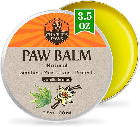 CHARLIE'S PAWS Paw Balm for Dog and Cat Paw Pad Balm Dog Nose Balm Cat Butter Paw Moisturizer Protect Dry Cracked Paw Foot Paw Elbows with 100% Natural Oil 3.5 Oz (Aloe & Vanilla)