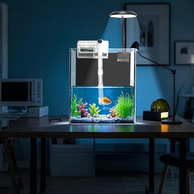 White Glass Betta Aquarium Starter Kits 1.2 Gallon Betta Fish Tank Starter Kit - LED Light & Self-Cleaning Filter Included