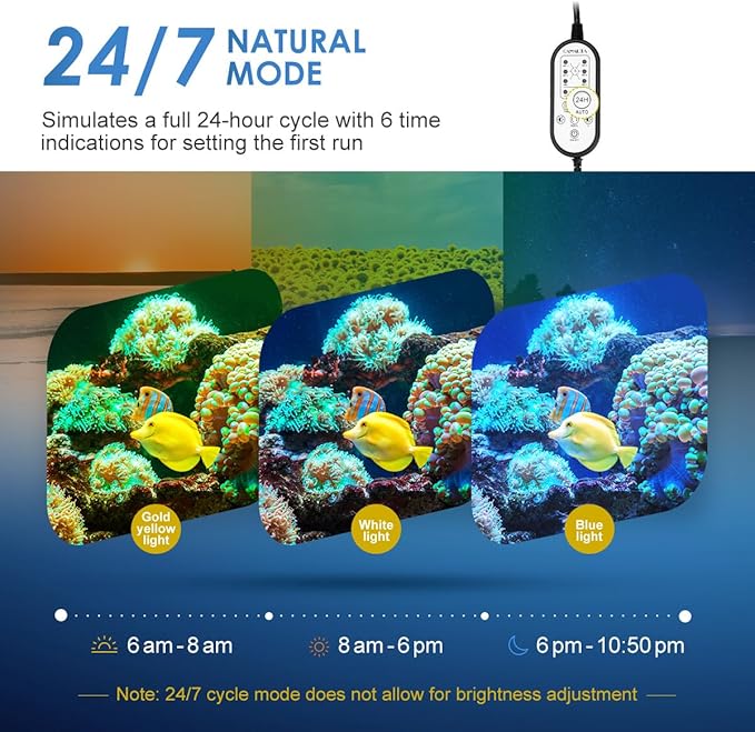 Aquarium Light,14W 24/7 Natural Mode,9 Light Modes(Water Grass Mode & 7 Colors & Cycle),Adjustable Timer and 7 Color Brightness - with Expandable Mounting Bracket for 12~18IN Fish Tank