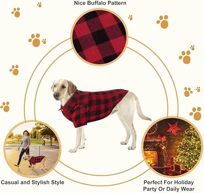 Plaid Buffalo Dog Outfit - Soft Casual Clothes for Small, Medium, Large Dogs and Puppies - Red, Halloween, Thanksgiving, Christmas Costume (M)