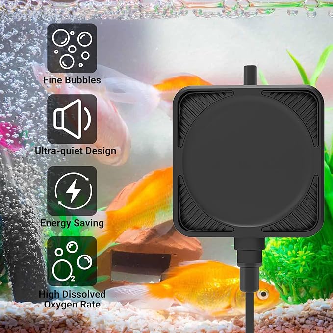 Mini Air Pump for Aquarium, Quiet Air Bubbler with Air Stone Air Tubing Clip, Oxygen Aerator for 1-15 Gallon Fish Tank, 1.3 Watt, 450 ML/min