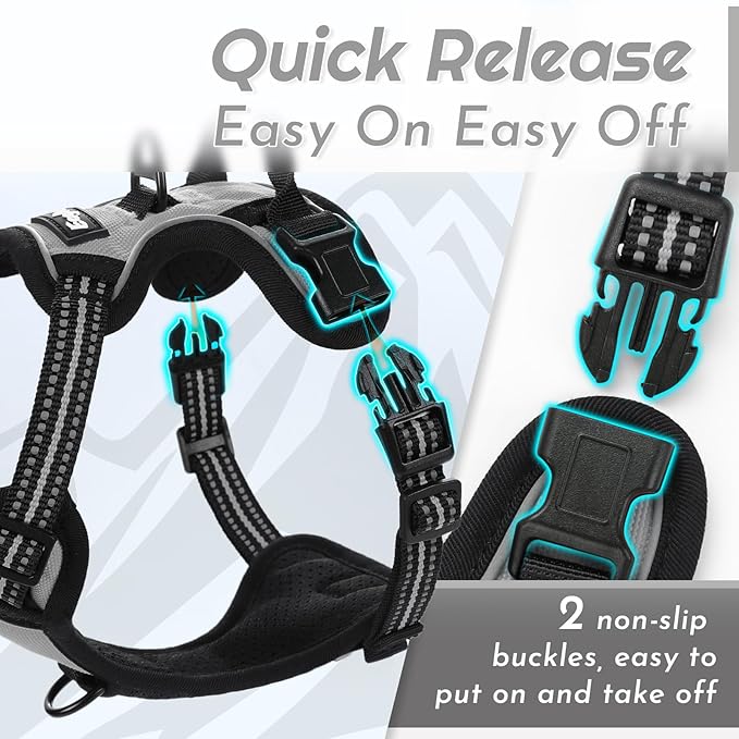 Eagloo Small Dog Harness No Pull, Service Vest with Reflective Strips and Control Handle, Adjustable and Comfortable for Walking, No Choke Pet Harness with 2 Metal Rings, Grey, XS