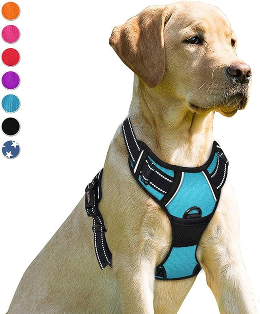 BARKBAY No Pull Dog Harness Front Clip Heavy Duty Reflective Easy Control Handle for Large Dog Walking(Blue,XL)