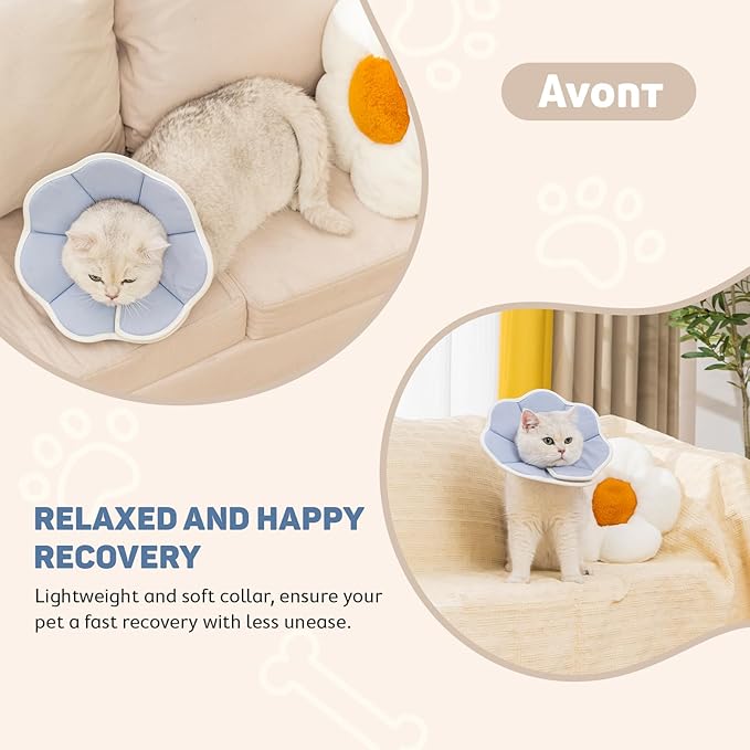 Avont Soft Cat Recovery Cone Collar, Adjustable Lightweight Kitten E-Collar for Small Dogs, Comfortable Neck Donut Stop Licking Scratching After Surgery -Grey(L)